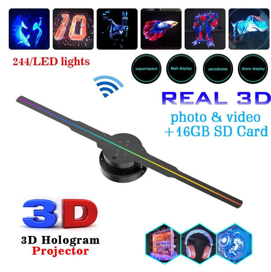 3D Holographic LED Projector Fan, Luminous Sign Light for Shops & Decor