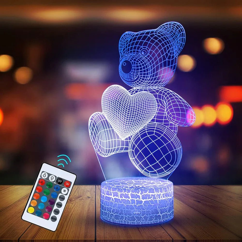 3D Teddy Bear LED Lamp, 16 Color Touch & Remote Control USB Night Light