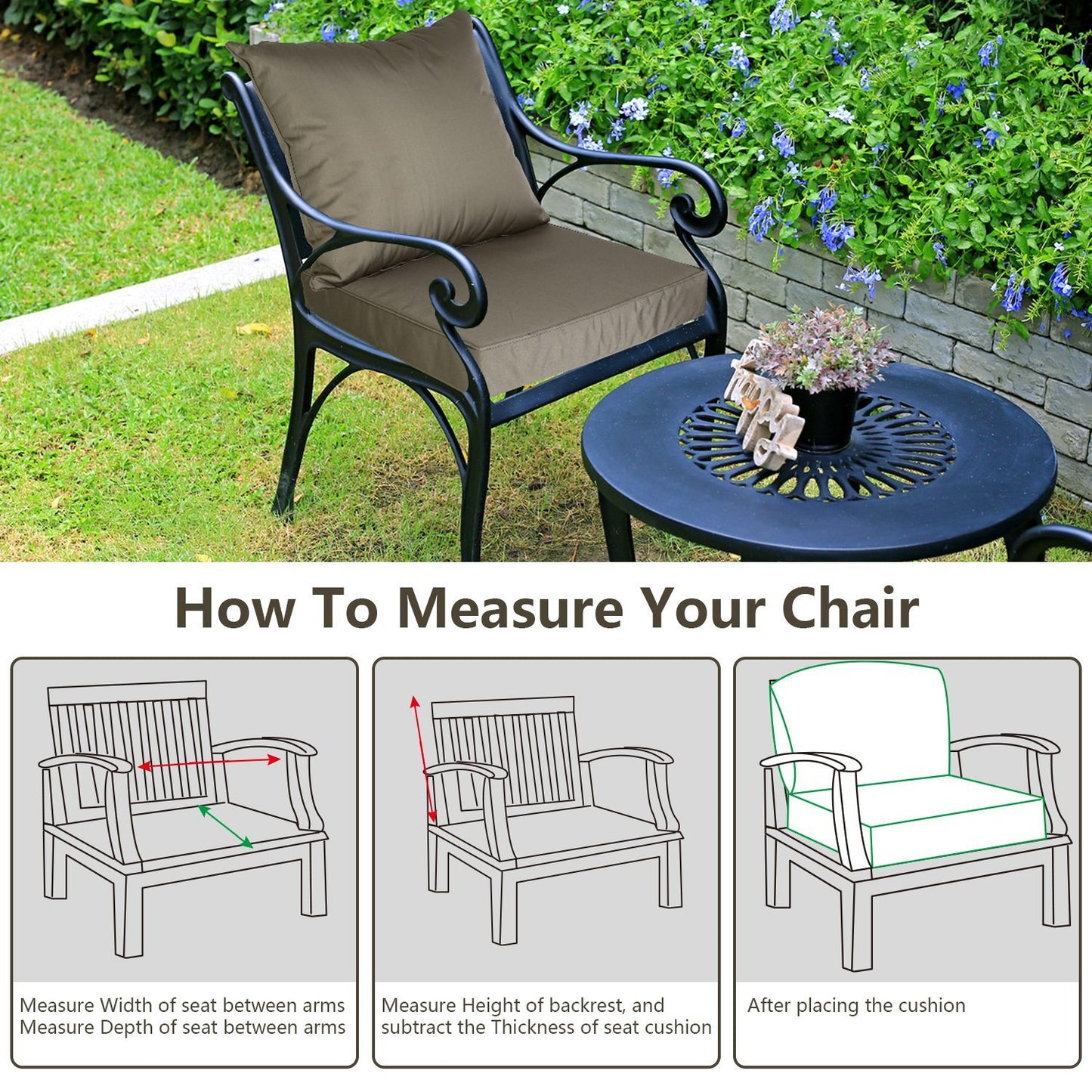 Waterproof Outdoor Seat Cushion Set with Back Pillow - Fade Resistant Chair Pad - DonoHome