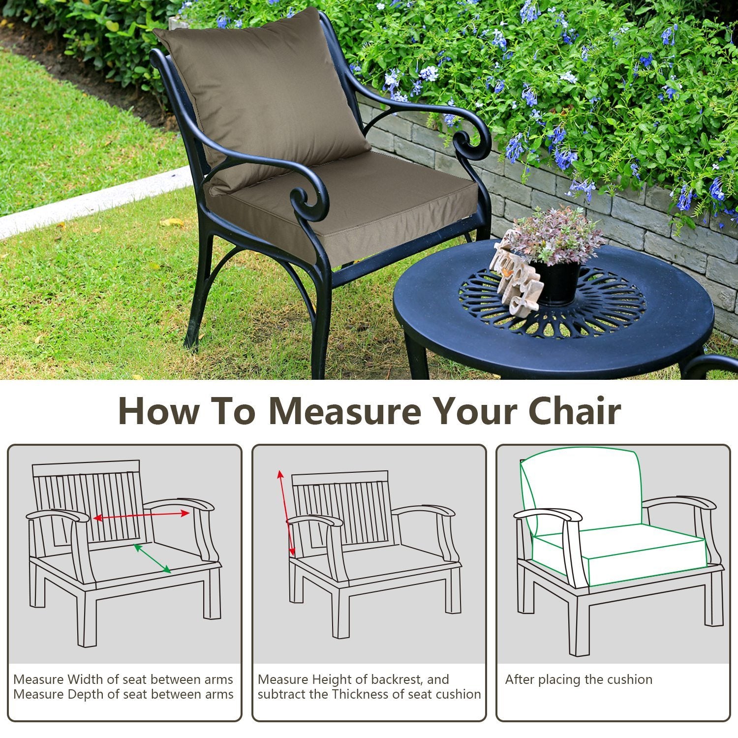 Waterproof Outdoor Seat Cushion Set with Back Pillow - Fade Resistant Chair Pad - DonoHome