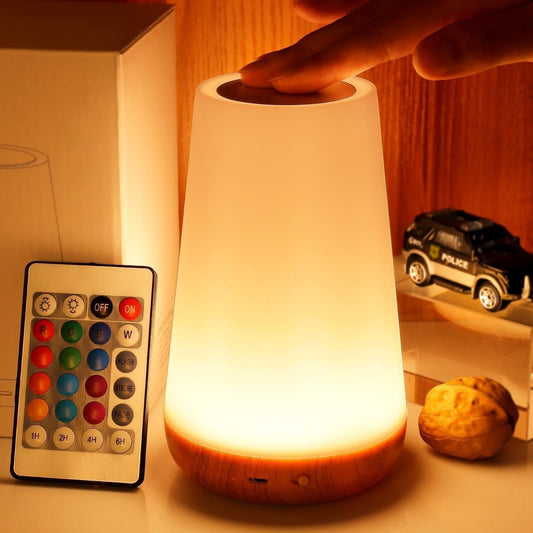 Creative Wood Grain Rechargeable Touch Lamp with Remote Control, Modern Bedside Lighting