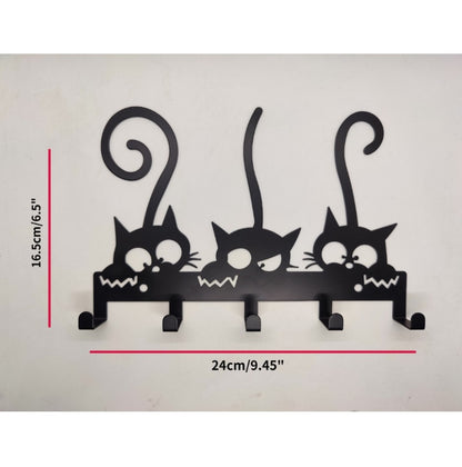 Vintage Black Metal Wall Mounted Coat Rack with Hooks – Key Holder & Entryway Organizer