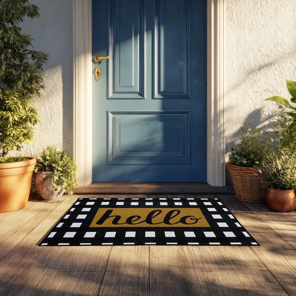 Black & White Checkered Welcome Doormat – Non-Slip Printed Entry Rug for Home, Kitchen & Bathroom