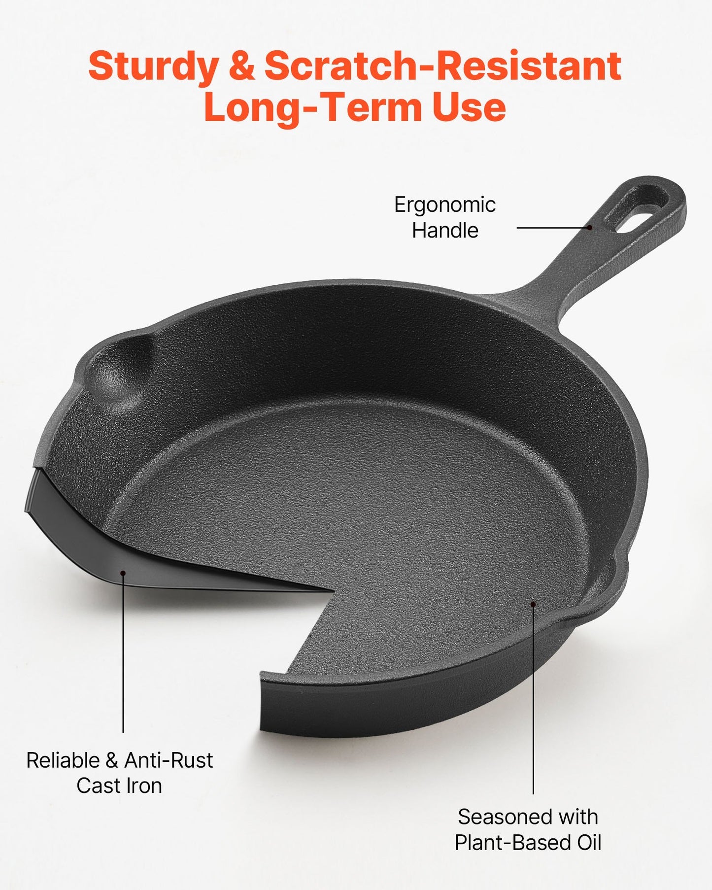 3-Piece Cast Iron Frying Pan Skillet Set, Pre-Seasoned, 6/8/10 inch – Black - DonoHome