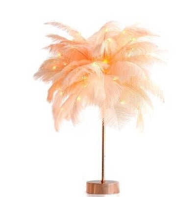 Decorative Feather Desk Lamp with Remote Control, USB & Battery Powered for Bedroom