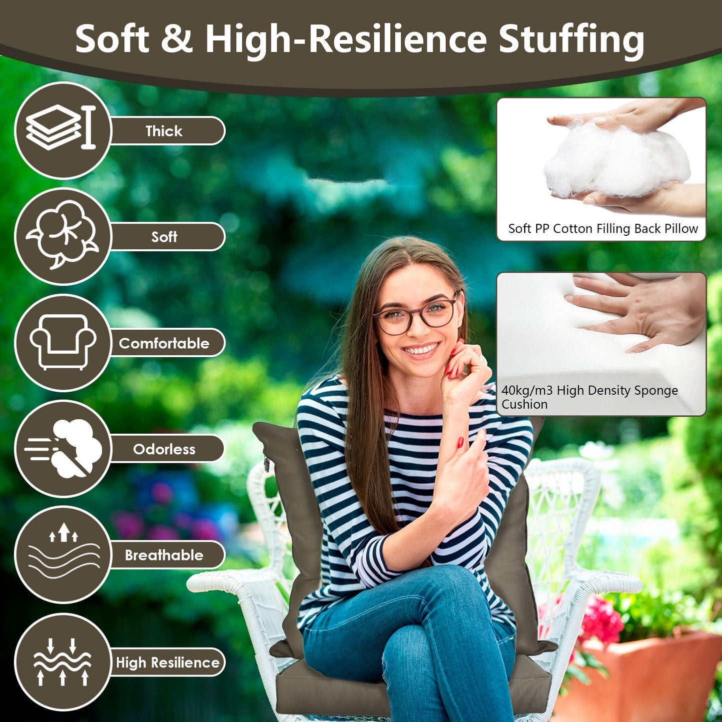 Waterproof Outdoor Seat Cushion Set with Back Pillow - Fade Resistant Chair Pad - DonoHome