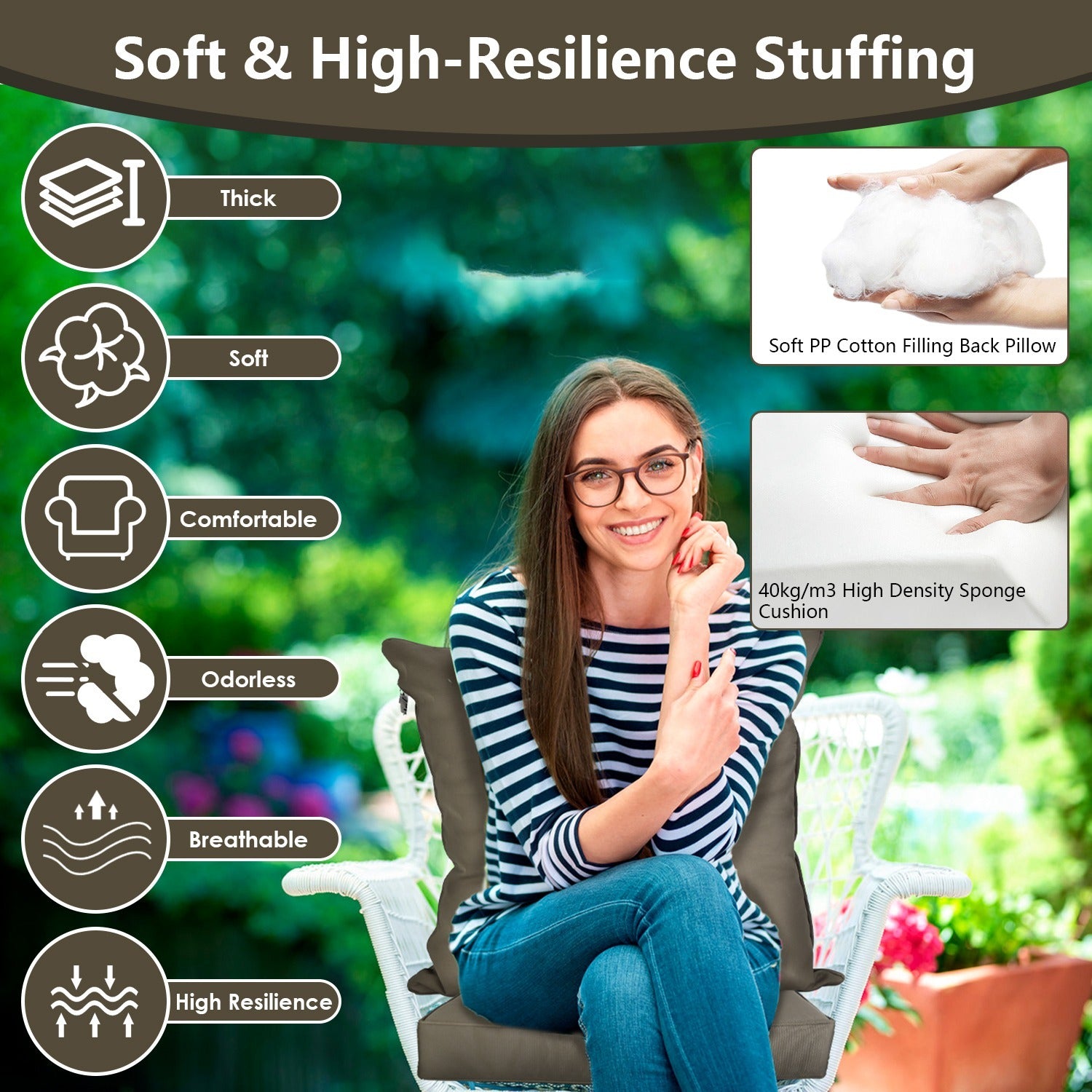 Waterproof Outdoor Seat Cushion Set with Back Pillow - Fade Resistant Chair Pad - DonoHome