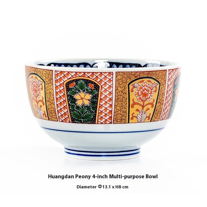 Retro Japanese Peony Pattern Ceramic Rice Bowls – Traditional Tableware for Home Dining