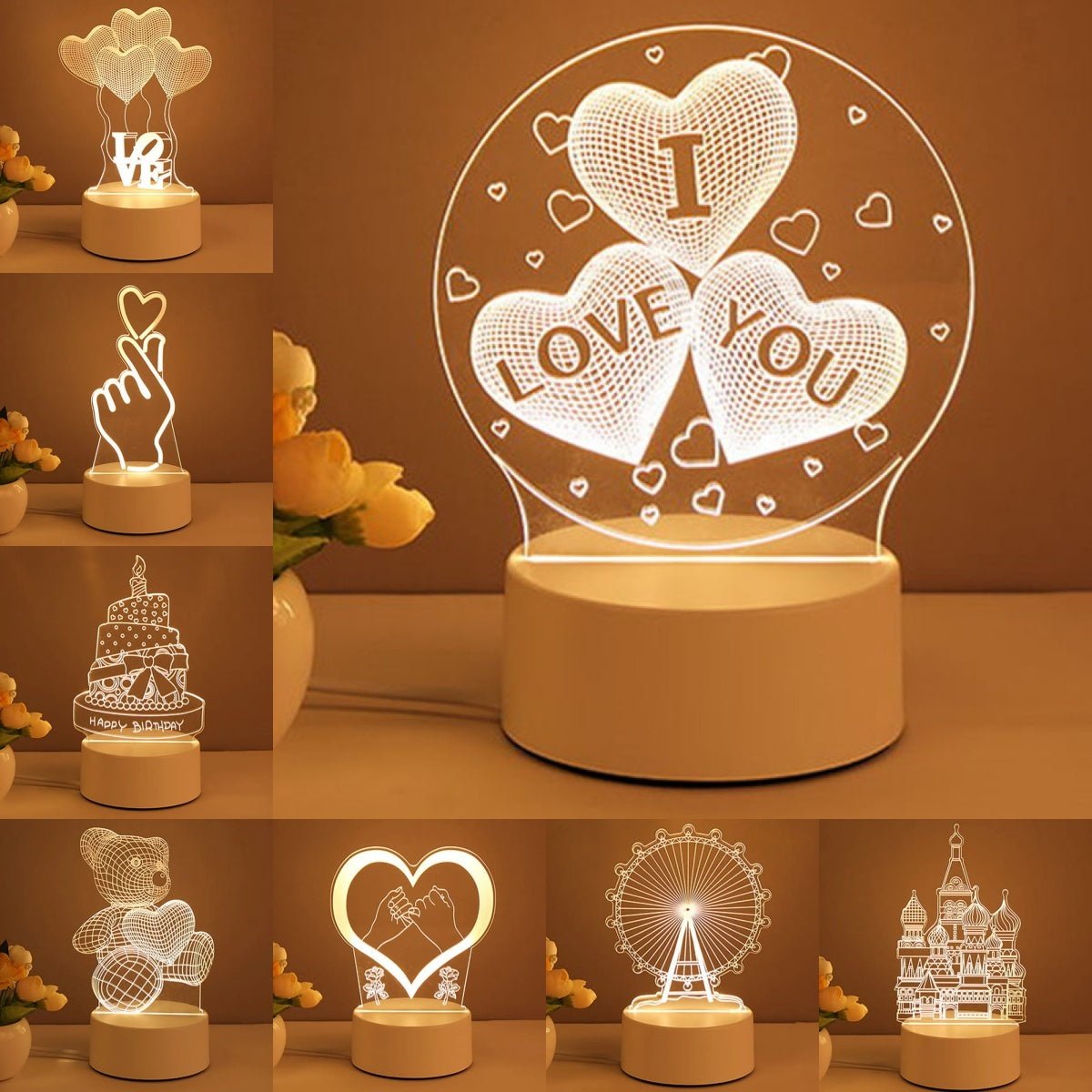 3D Illusion LED Night Light, USB-Powered Decorative Lamp, Birthday & Valentine's Gift