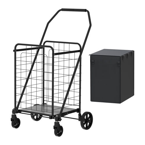 Foldable Shopping Cart with Wheels – Utility Grocery Trolley with Double Basket & 360° Swivel Wheels