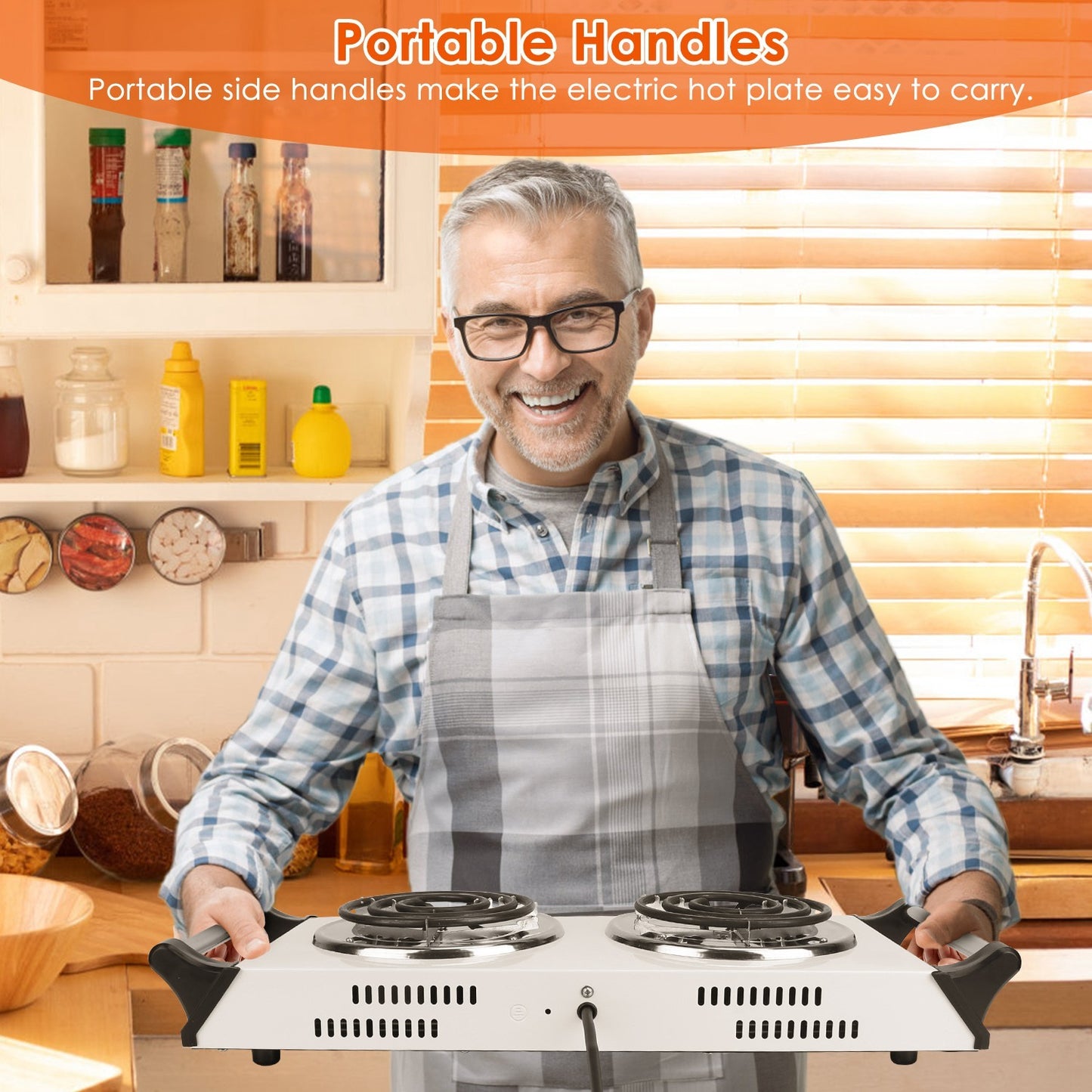 2000W Electric Dual Burner Portable Coil Heating Hot Plate Stove Countertop RV Hotplate With 5 Temperature Adjustments Portable Handles