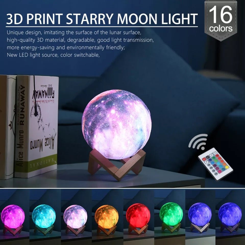 3D Star Galaxy Moon Lamp with USB, Touch & Remote Control for Bedroom