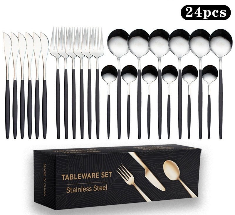 Stainless Steel 24-Piece Flatware Set – Titanium-Plated Knife, Fork & Spoon Gift Box