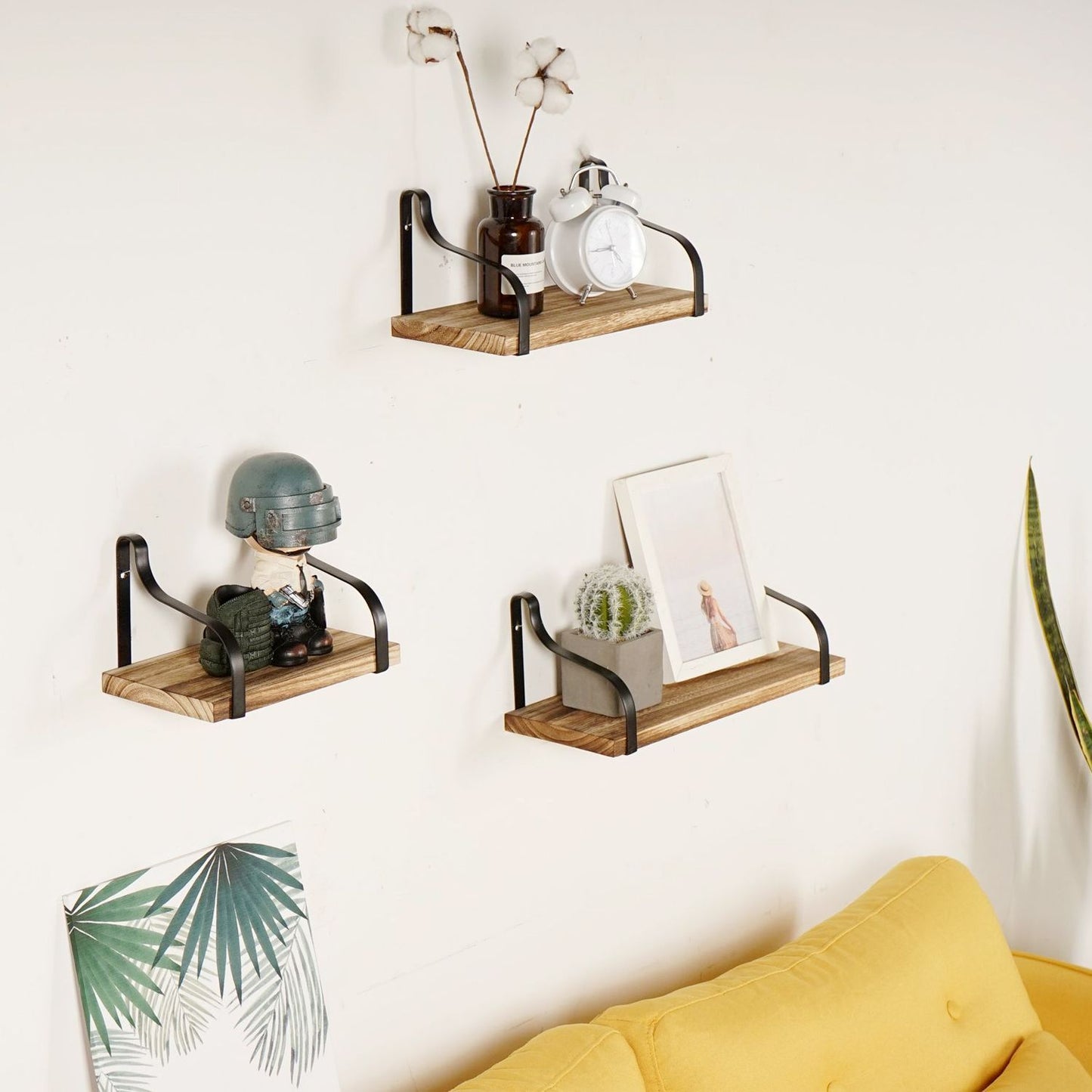 3-Piece Rustic Brown Floating Wall Shelves – Wooden Farmhouse Storage & Decor