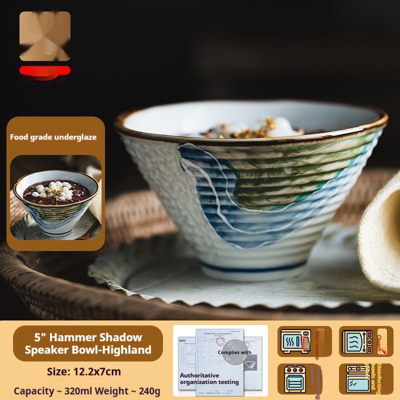 Retro Underglaze Porcelain Rice Bowl - Japanese-Inspired Ceramic Dining Bowl