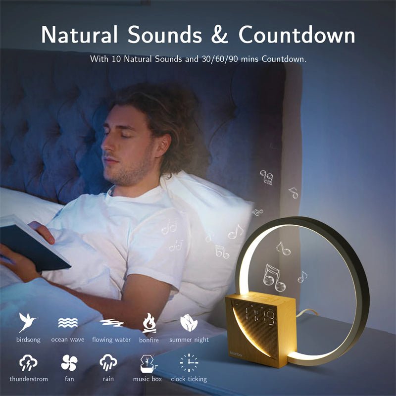 Multifunction Bedside Lamp with Alarm Clock, Natural Sounds, & 10W USB Charging