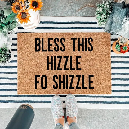 Bless This Hizzle Fo Shizzle Heavy-Duty Coconut Coir Doormat - Non-Slip Premium Outdoor Mat For Entryway With Humorous Housewarming Gift Design, 23.6x15.7 Inch 60x40cm Durable Front Porch Decor