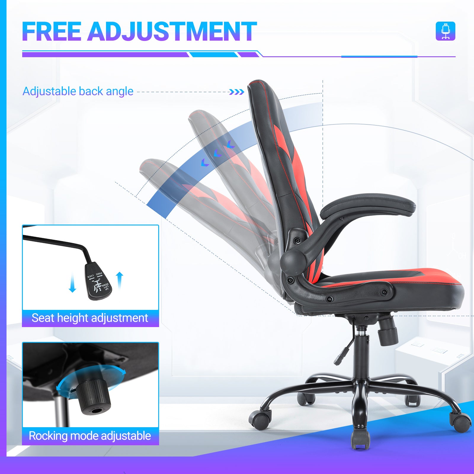 PU Leather Ergonomic Office Chair Swivel Computer Gaming Chair With Lumbar Support - DonoHome