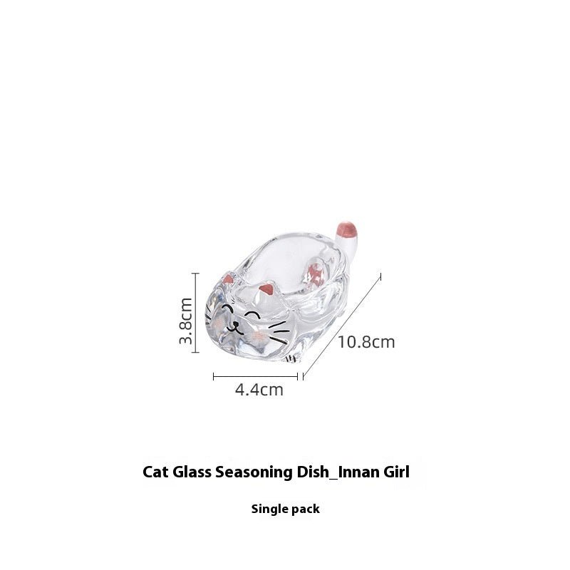 Cute Cat Crystal Glass Soy Sauce Dish for Sushi and Condiments