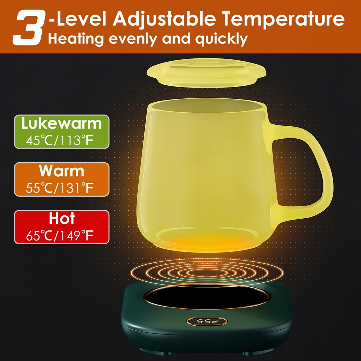 3 Color Options -- 1Pc Electric Coffee Mug Warmer For Desk Auto Shut Off USB Tea Milk Beverage Cup Heater Heating Plate For Office Home 3 Temperature Setting
