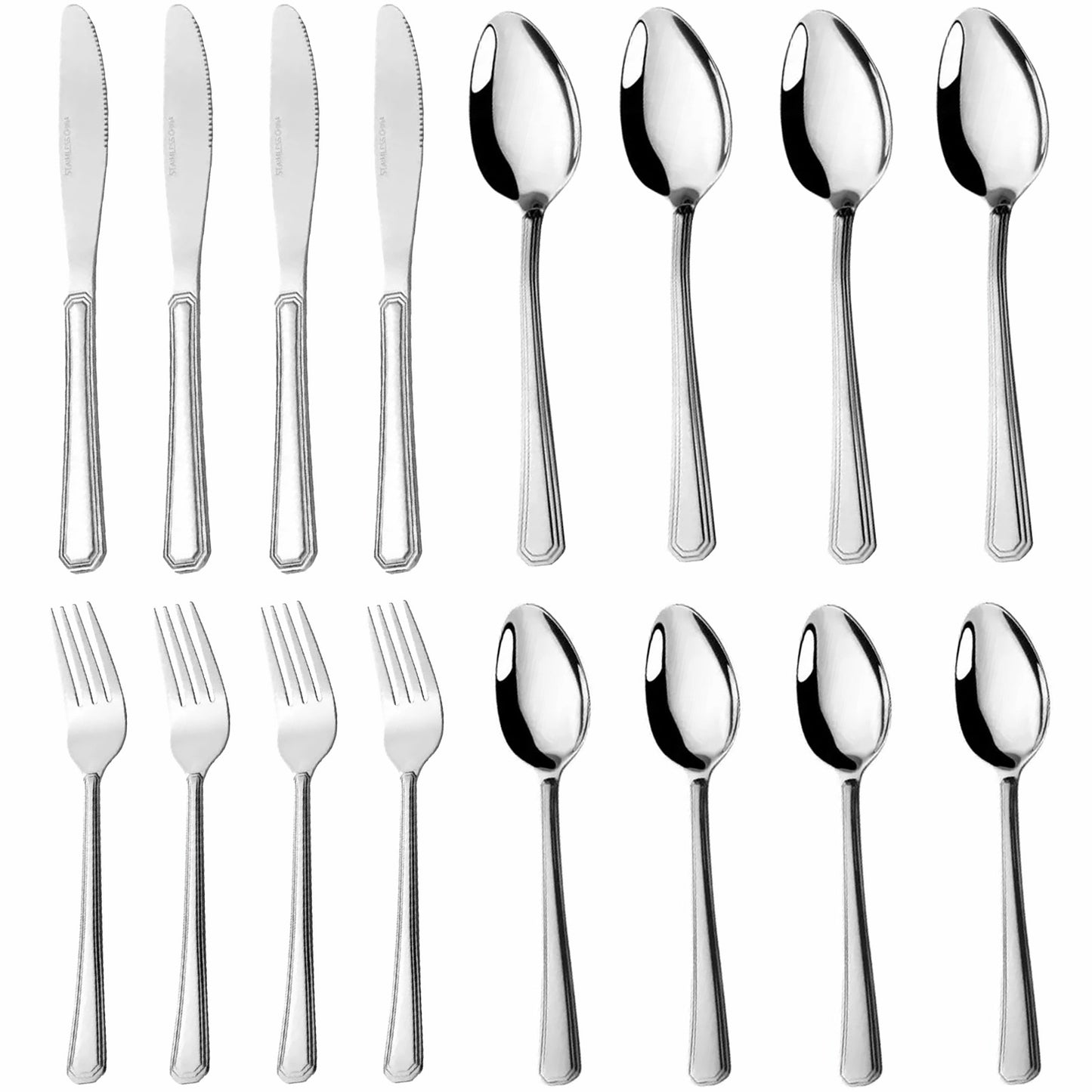 16-Piece Stainless Steel Flatware Set – Forks, Knives, Spoons & Teaspoons, Service for 4