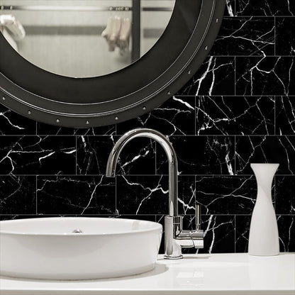 Black Marble Thickened Peel & Stick Wall Panels – Waterproof Oil-Proof PVC Foam Tiles for Kitchen & Bathroom