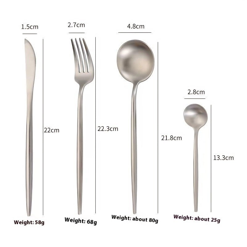 Modern Portugal 304 Stainless Steel Cutlery Set – Golden Knife, Fork & Spoon Flatware Collection