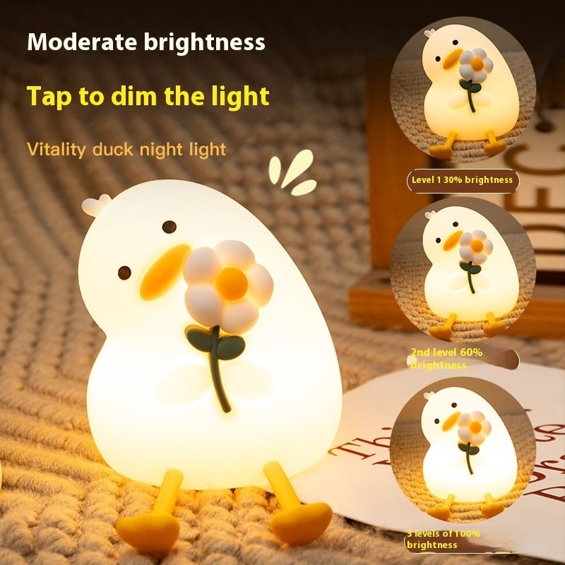 Cute Duck Night Light with Flower, USB Rechargeable Bedside Lamp for Kids & Bedroom Decor
