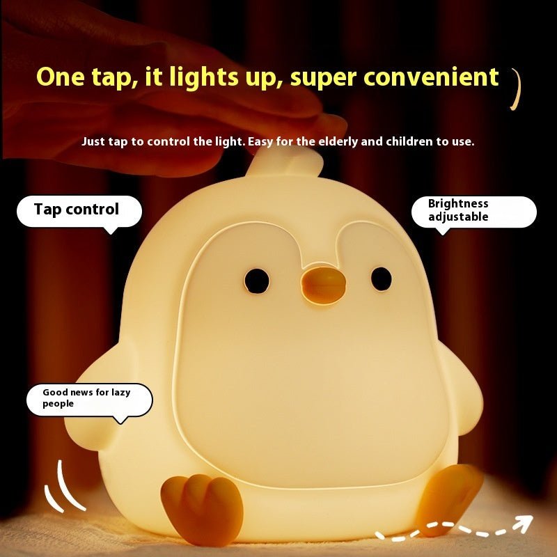 Cute Baby Penguin Silicone Night Light, Rechargeable Tap Control Bedside Lamp for Kids & Nursery