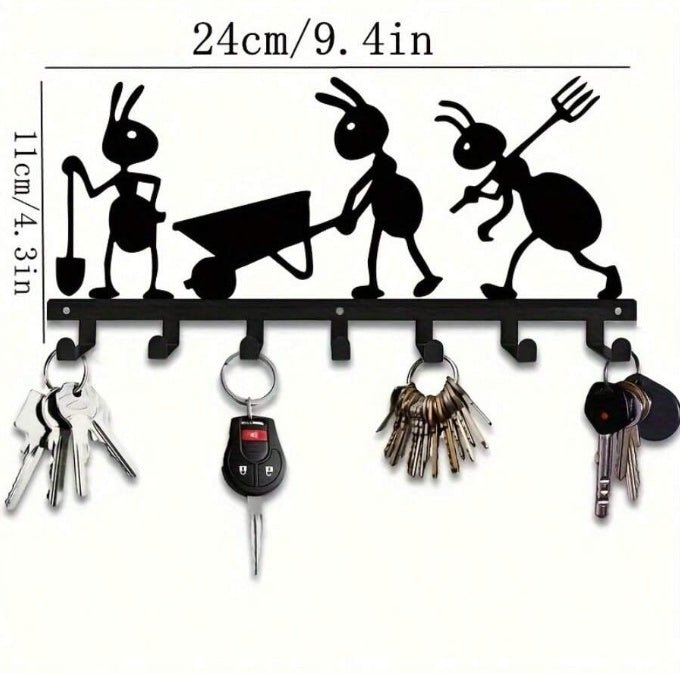 Metal Ant-Themed Metal Keychain- Wall-Mounted Entry Organizer W Durable Hooks