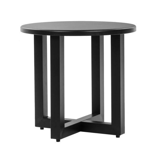 Round Outdoor Side Table, Black Metal Cross-Leg (46×46×41.5 cm)