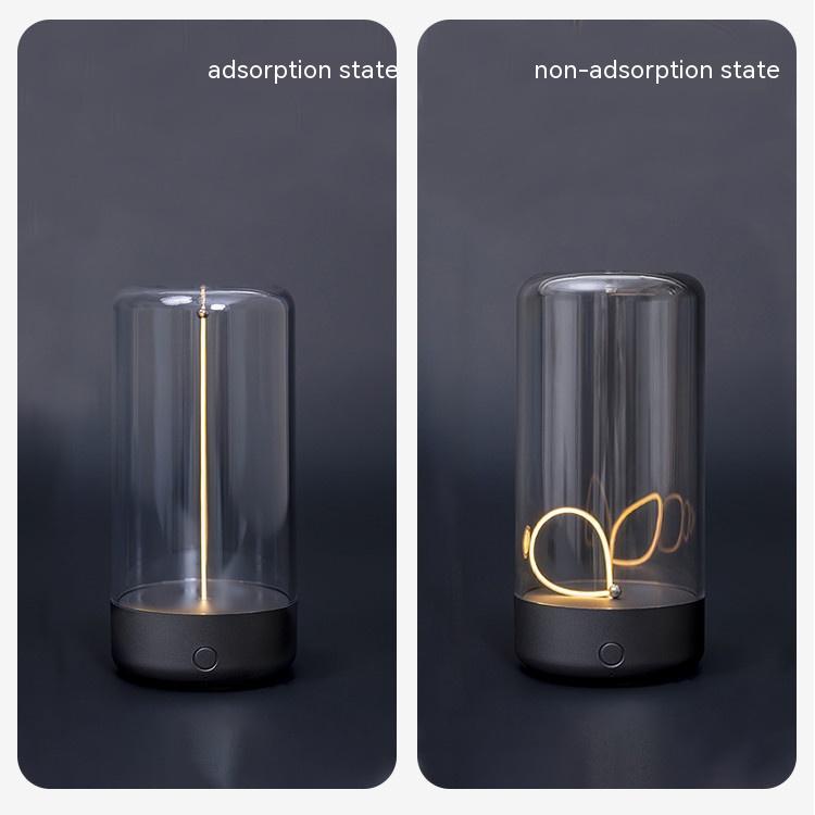 Two states of a device labeled 'adsorption state' and 'non-adsorption state' with a clear container and gold object inside.
