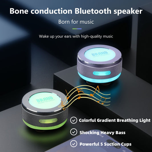 Bone conduction Bluetooth speaker with colorful gradient breathing light on a dark background