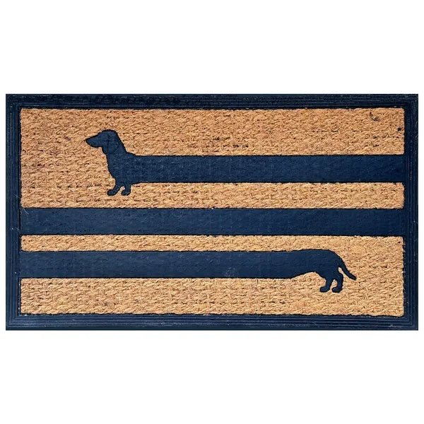 Doormat with dachshund design on a white background