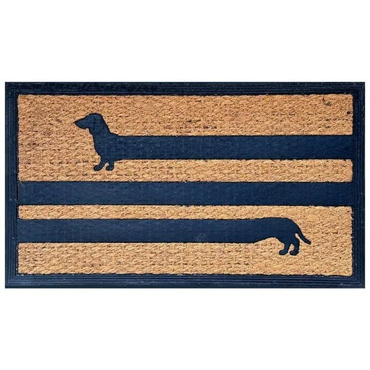 Doormat with dachshund design on a white background