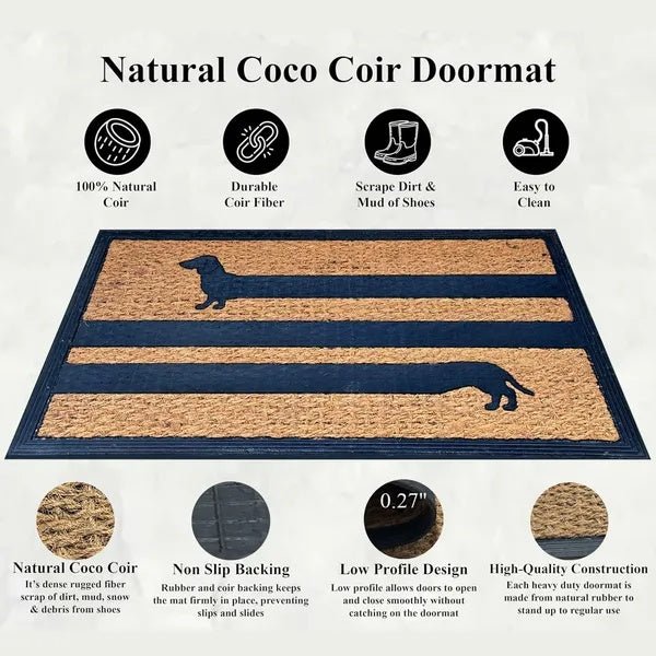 Natural Coco Coir Doormat with features listed on a white background