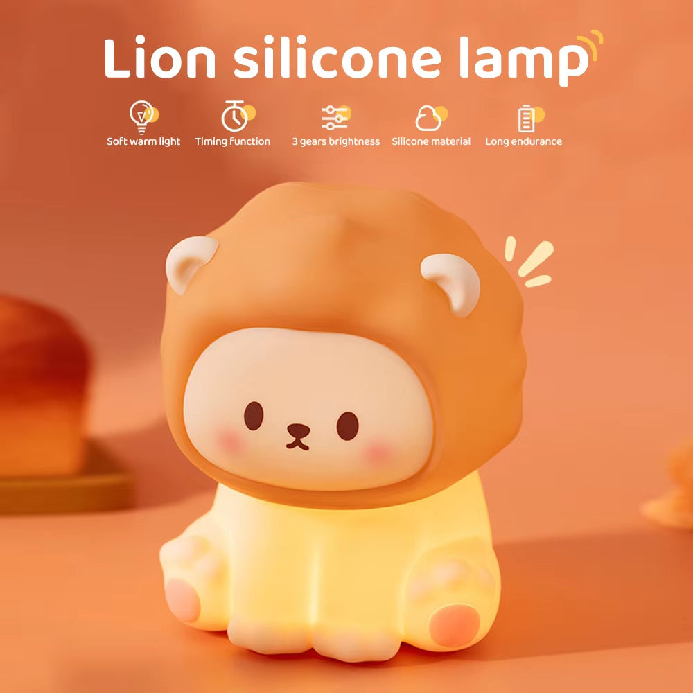 Cute lion silicone lamp on a warm background