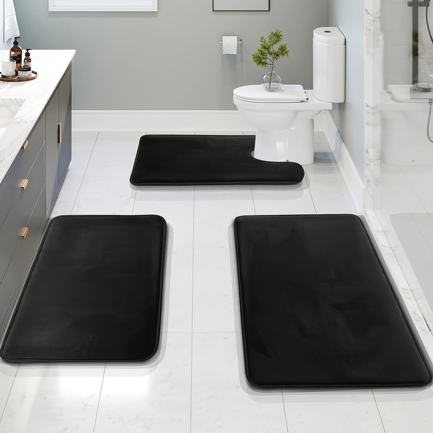 3-Piece Coral Fleece Bathroom Mat Set, Soft & Absorbent Toilet Rugs