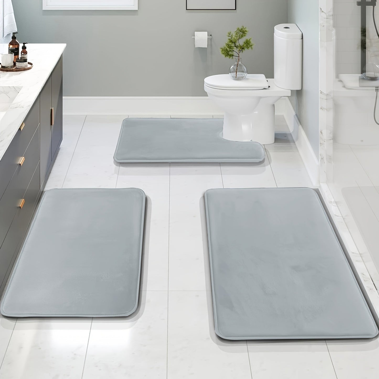 3-Piece Coral Fleece Bathroom Mat Set, Soft & Absorbent Toilet Rugs
