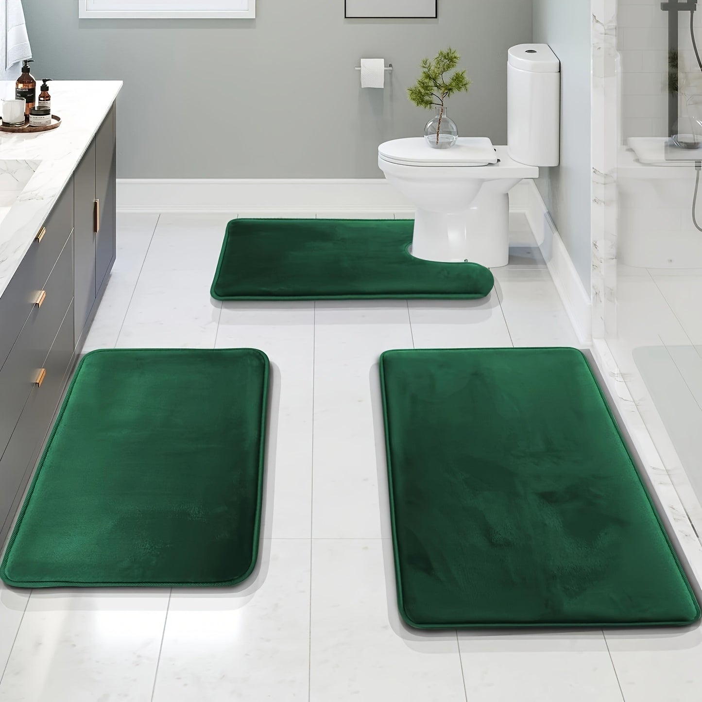 3-Piece Coral Fleece Bathroom Mat Set, Soft & Absorbent Toilet Rugs