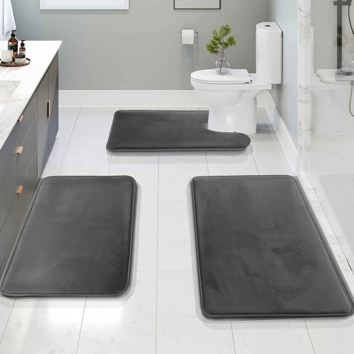 3-Piece Coral Fleece Bathroom Mat Set, Soft & Absorbent Toilet Rugs