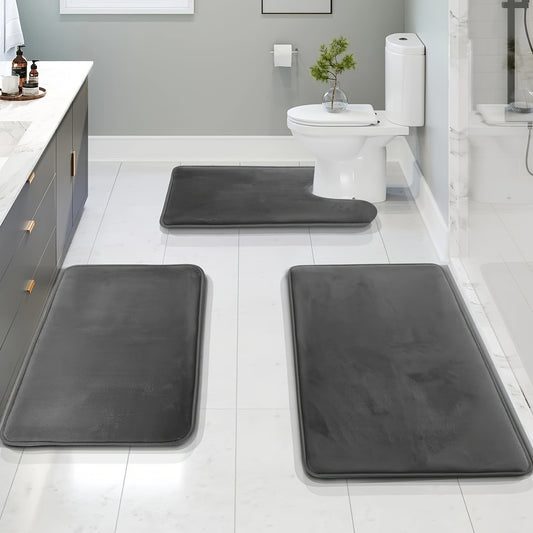 3-Piece Coral Fleece Bathroom Mat Set, Soft & Absorbent Toilet Rugs
