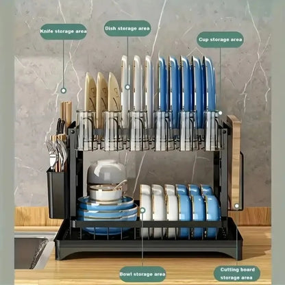 Kitchen Double Layer Dish Drying Rack – Drainage Organizer for Plates, Cups & Utensils