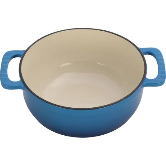 Cast Iron 6QT Cooking Pot - Gradient Blue - Includes Two Silicone Gloves - Enamel Pot
