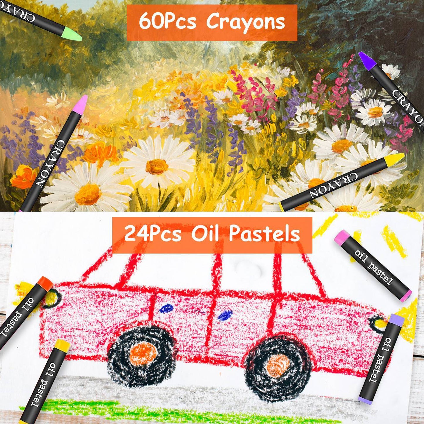 140Pcs Professional Art Kit – Colored Pencils, Oil Pastels, Crayons, Watercolor Cakes & Brushes in Wooden Box