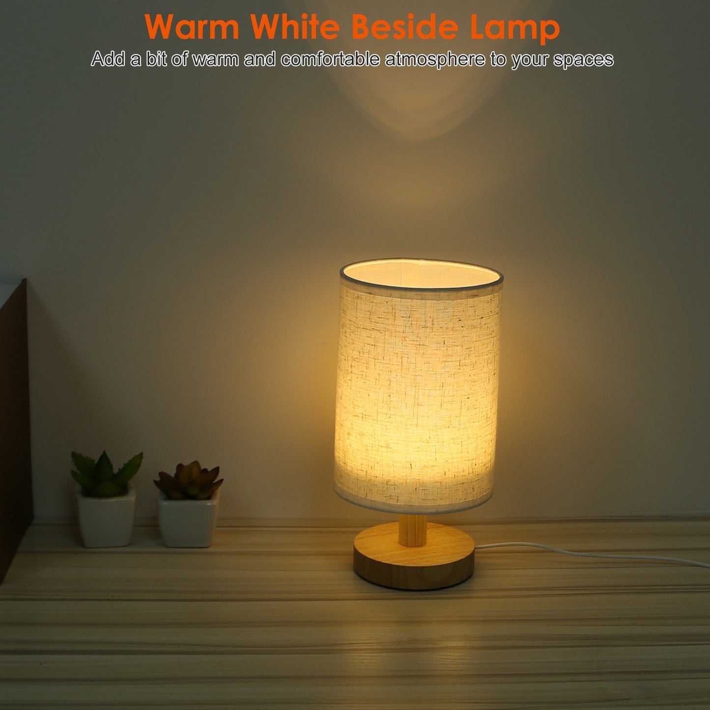 Warm White Bedside Lamp – Modern Bedroom Night Light with USB Plug
