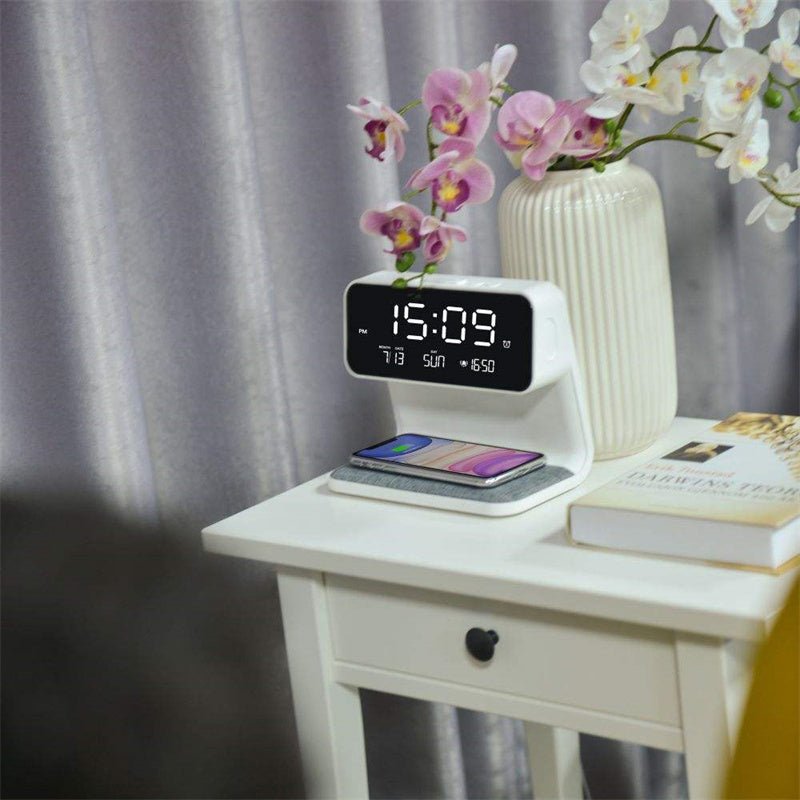 3-in-1 LED Bedside Lamp with Wireless Charger & Alarm Clock