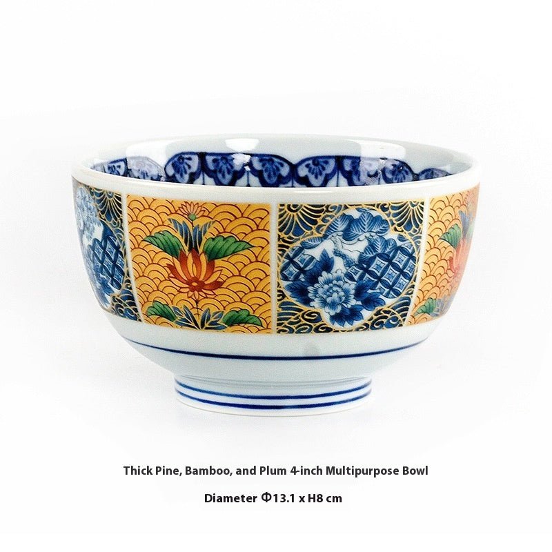 Retro Japanese Peony Pattern Ceramic Rice Bowls – Traditional Tableware for Home Dining
