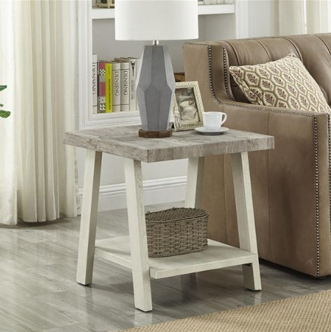 Contemporary Two-Tone Side Table with Lower Shelf (24″W × 22″D × 23″H, Athens Weathered Gray/Beige)