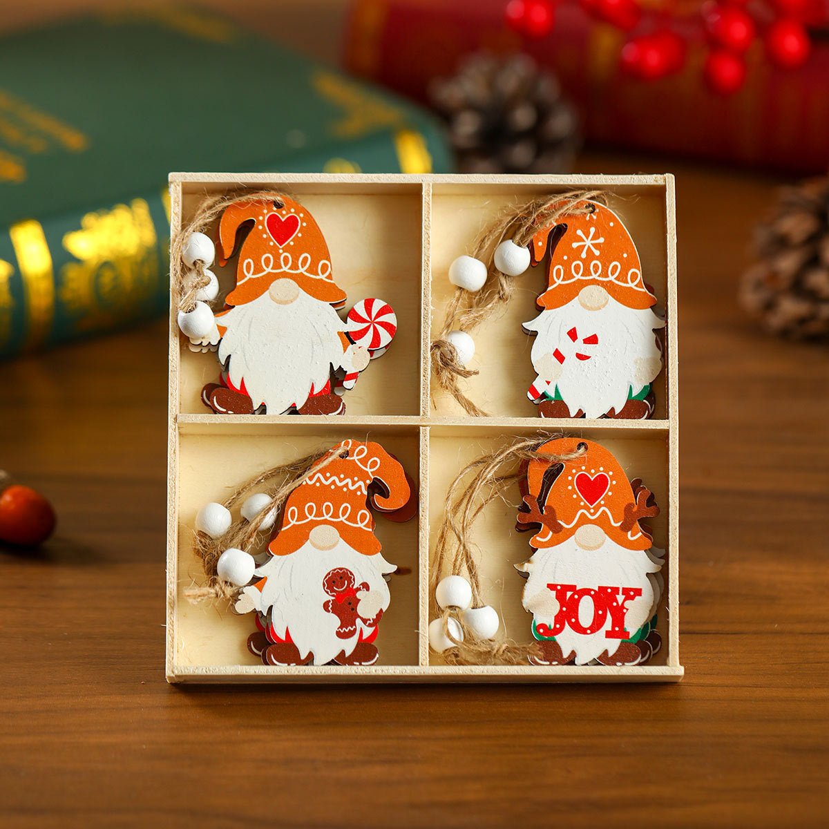 12 Pcs Wooden Christmas Ornament Set, Tree Pendants in a Gift Box